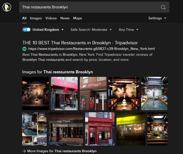 DuckDuckGo Thai Restaurants