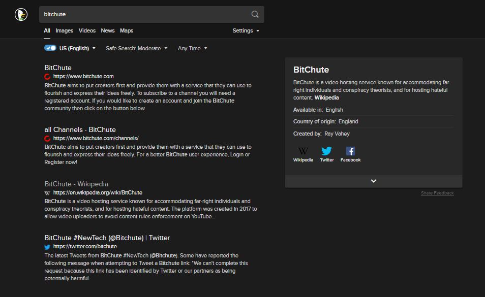 DuckDuckGo Bitchute Search