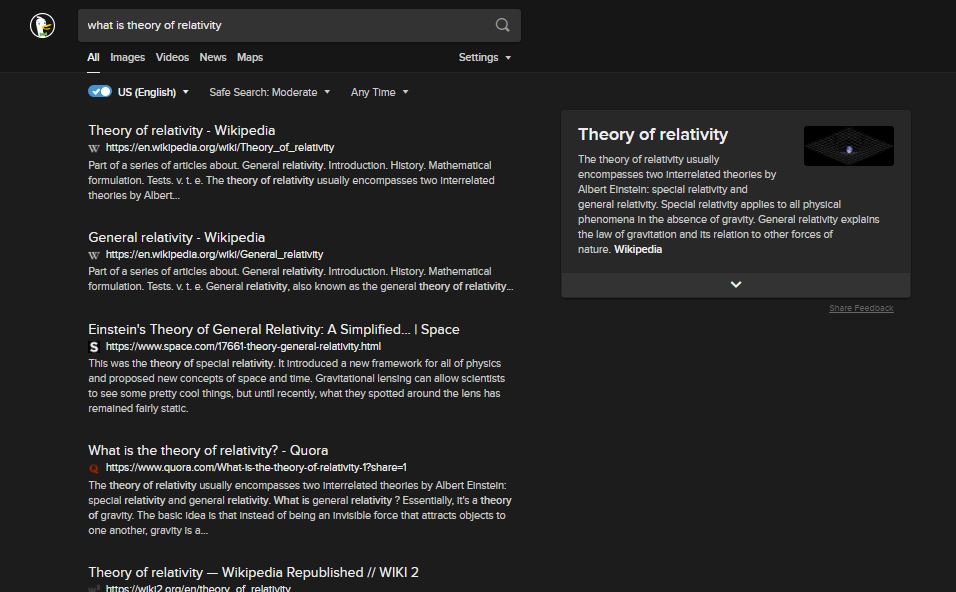 DuckDuckGo Relativity Theory