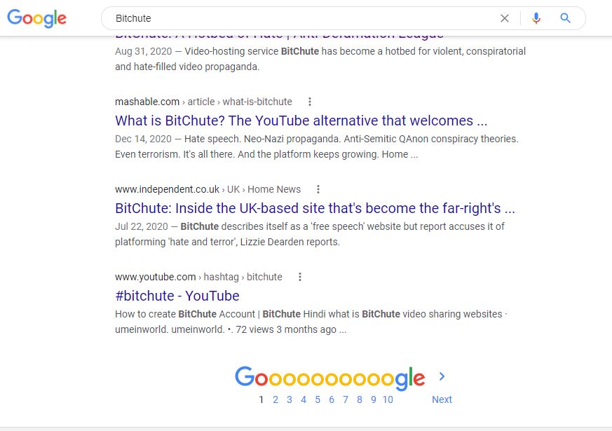 Google Bitchute Search