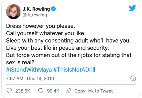 JK Rowling tweet defending Maya Forstater